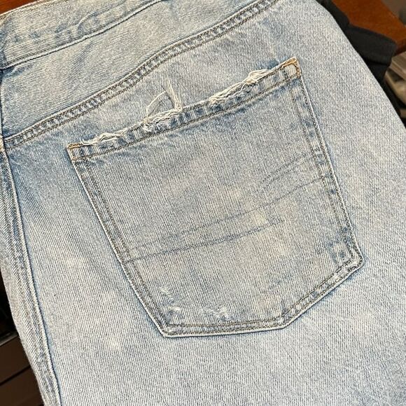 AE Skater Jeans Drapey Rigid Baggy Wide Leg Distressed Light Wash Raw Hem 16 - Picture 12 of 12